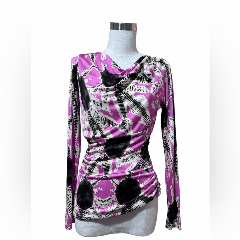 Vintage Y2K Etcetera Silk Abstract Tie Dye Drape-Neck Top Small